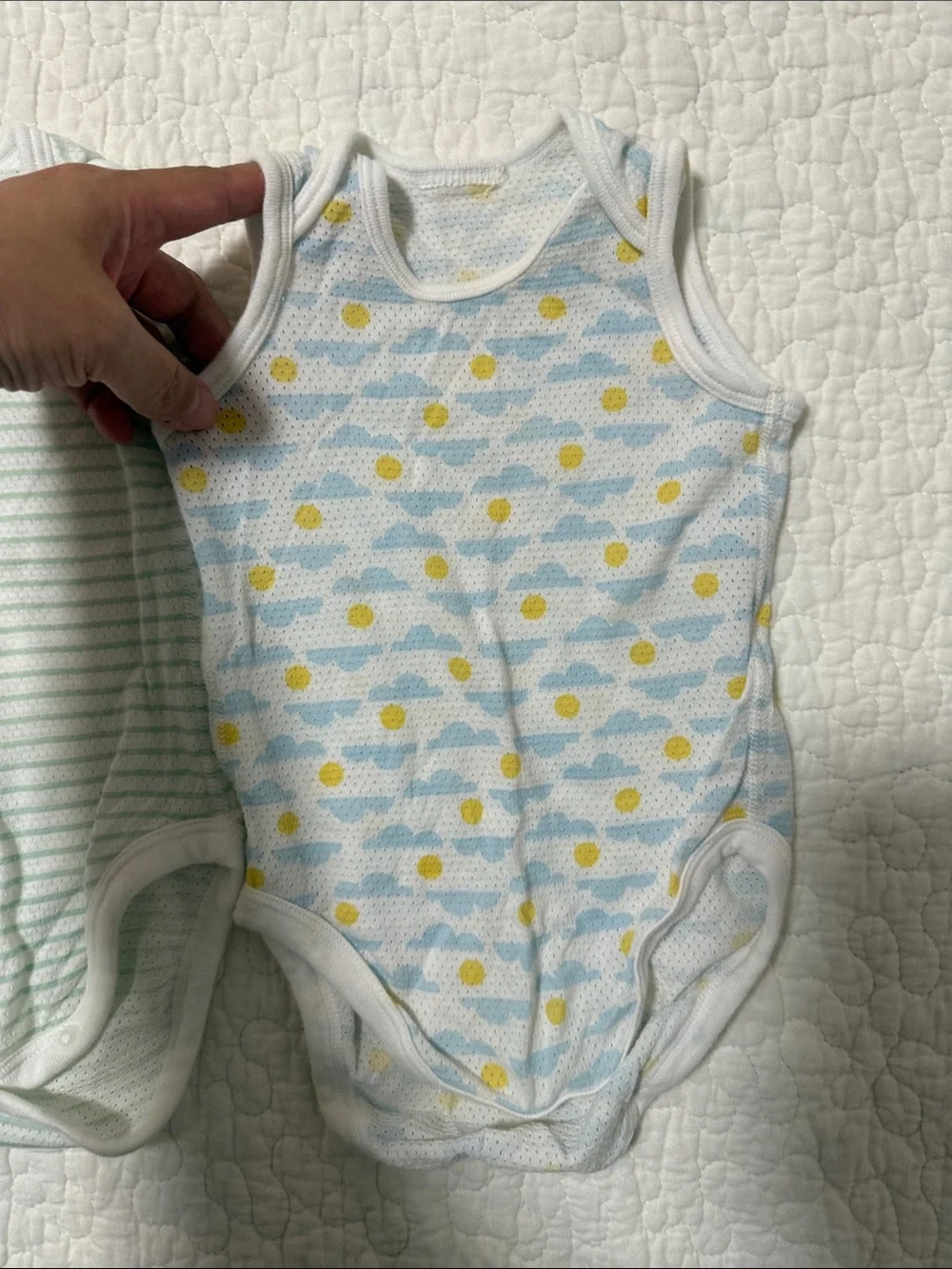 Uniqlo 6-12 months mesh Sleeveless One-Piece Bodysuit Pack - White, Light Green,